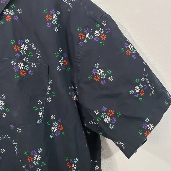 HARLEY-DAVIDSON Men's Navy Floral Aloha Collared Button Down Shirt Size XXL - Picture 7 of 15